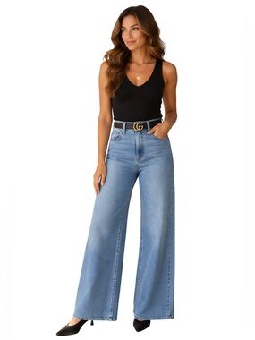 Good American Good Waist Palazzo Jeans Size 8/29 NWT Blue452 Wide Leg Trouser
